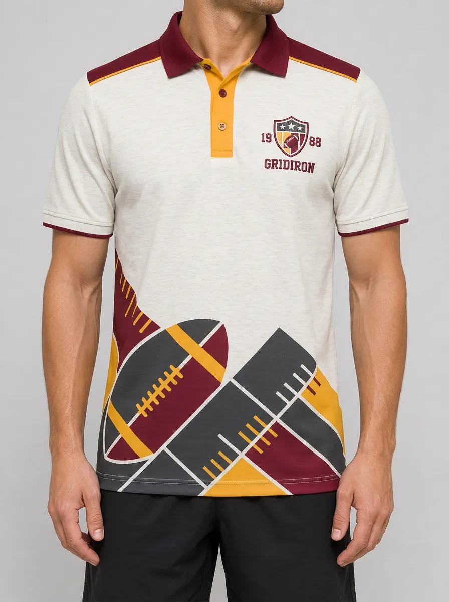 Men's American Football Gridiron Shield Printed Polo Shirt