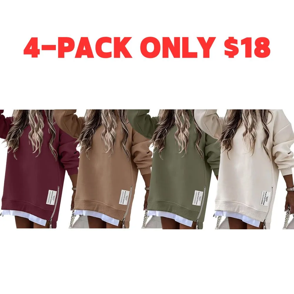 Women's Long Sleeve Pullover Sweatshirt Zipper Slit Casual Dress Drop Shoulder Oversized Outfits