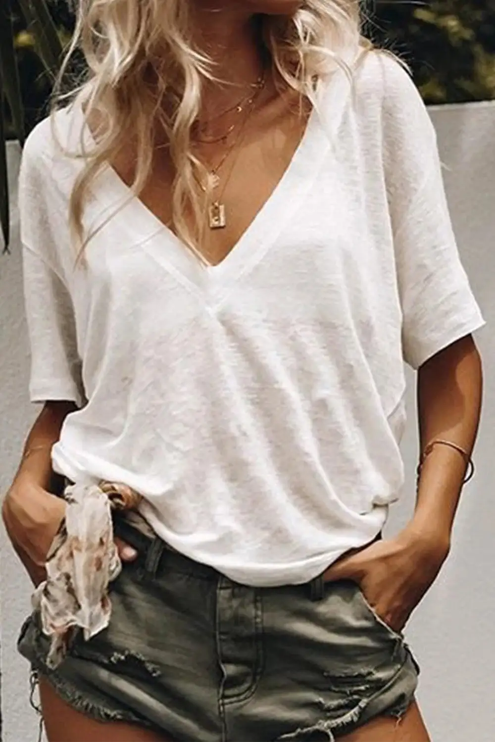 Deep V Neck Short Sleeve