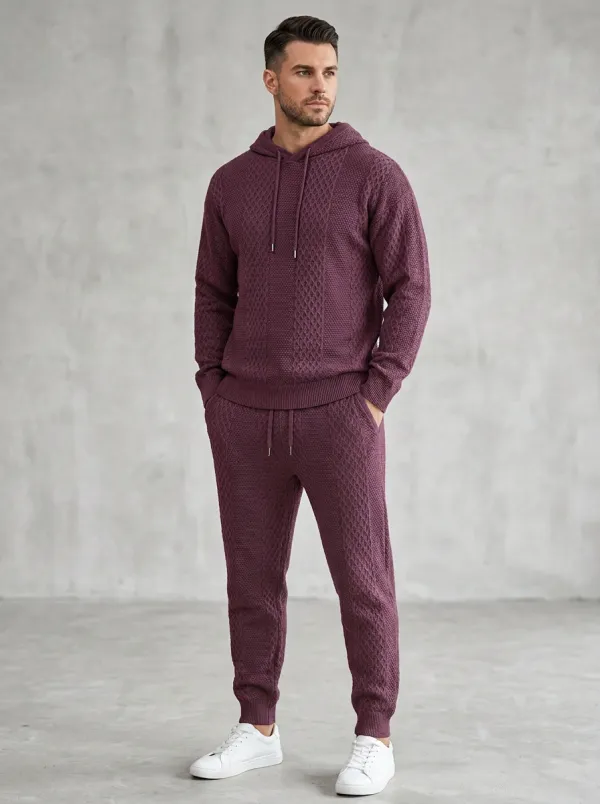 Cable-Knit Hooded Jogger Textured-Knit Men's Knit Hoodie Jogger Set
