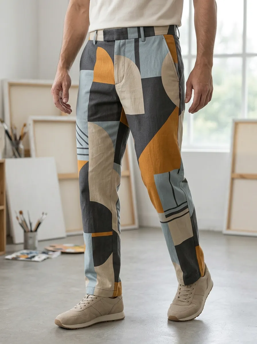 Men's Mid-Rise Geometric Print Trousers