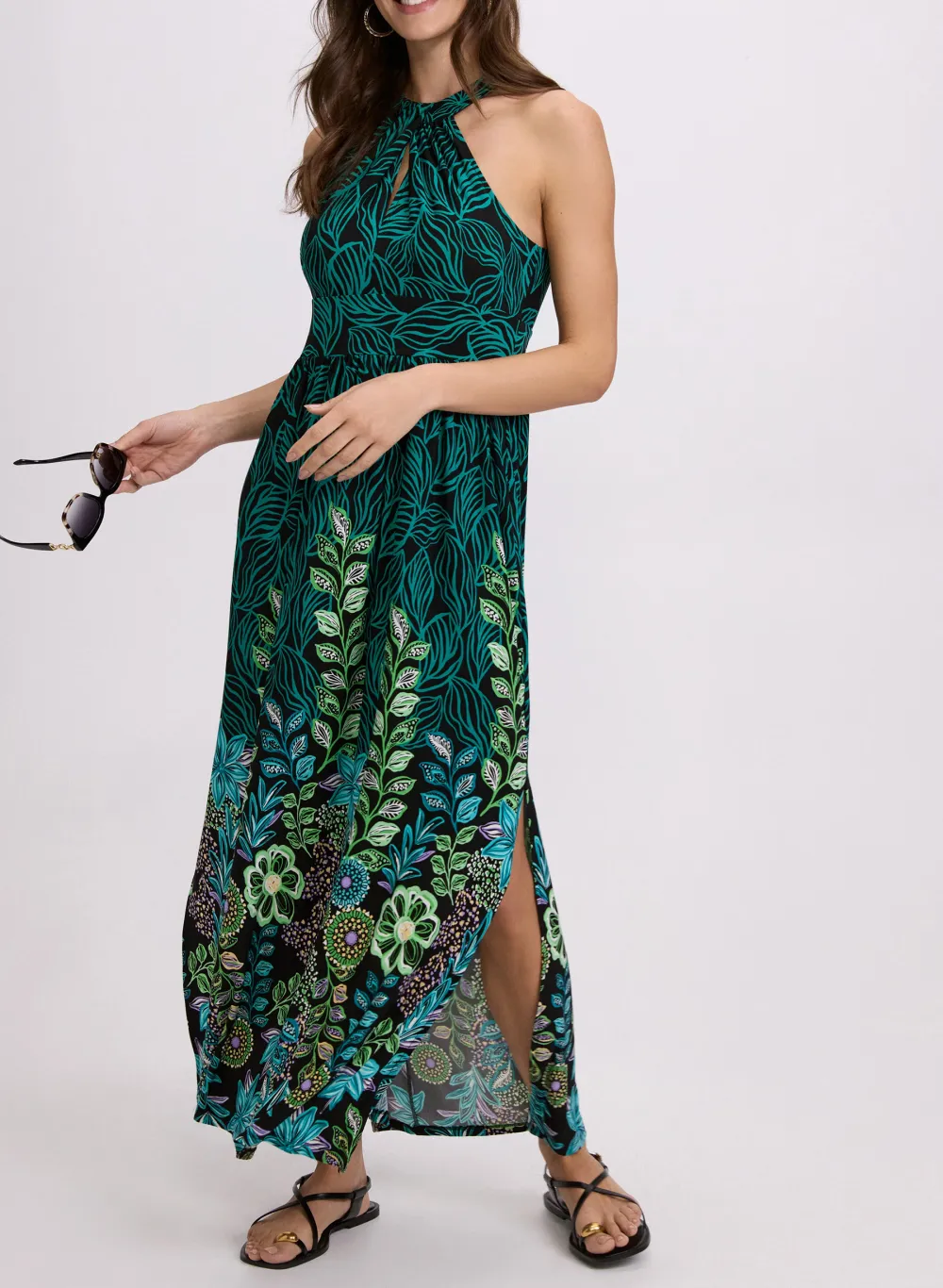 Botanical Print Casual Maxi Dress