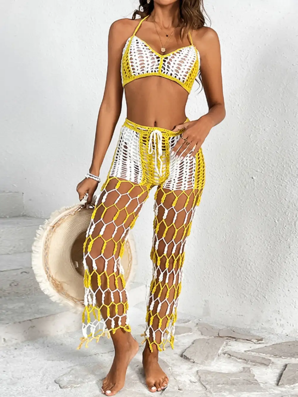 Panel Detail Halter Neck Top Swimsuit