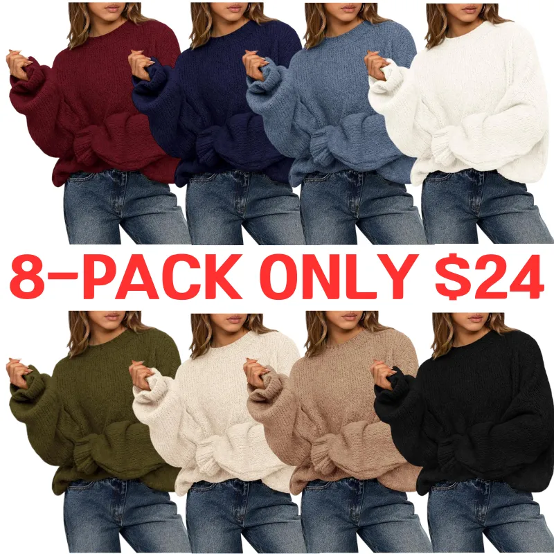 Womens Sweaters Fall 2025  Long Sleeve Crewneck Oversized Sweater Chunky Pullover Loose Outfits（Just $3 a set!)