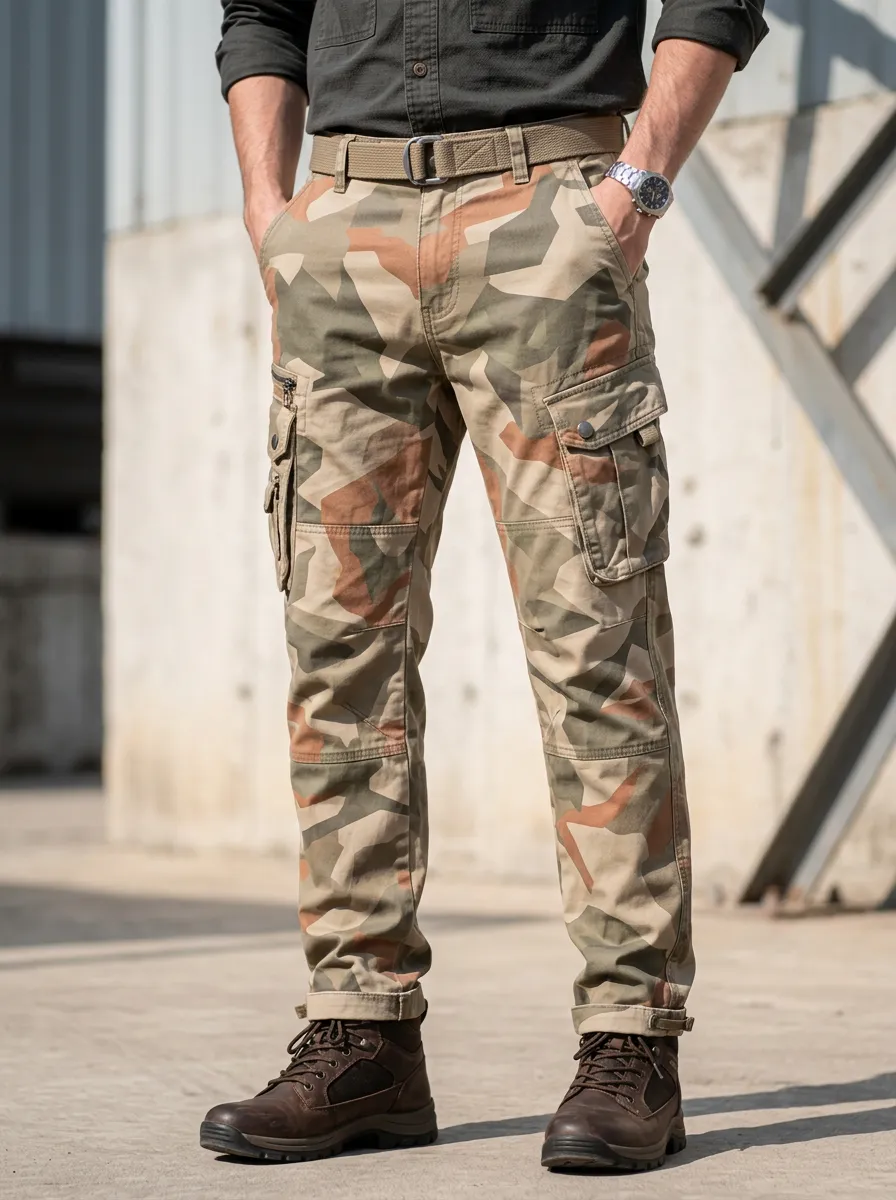 Men's Camouflage Integrated Belt Cargo Pants