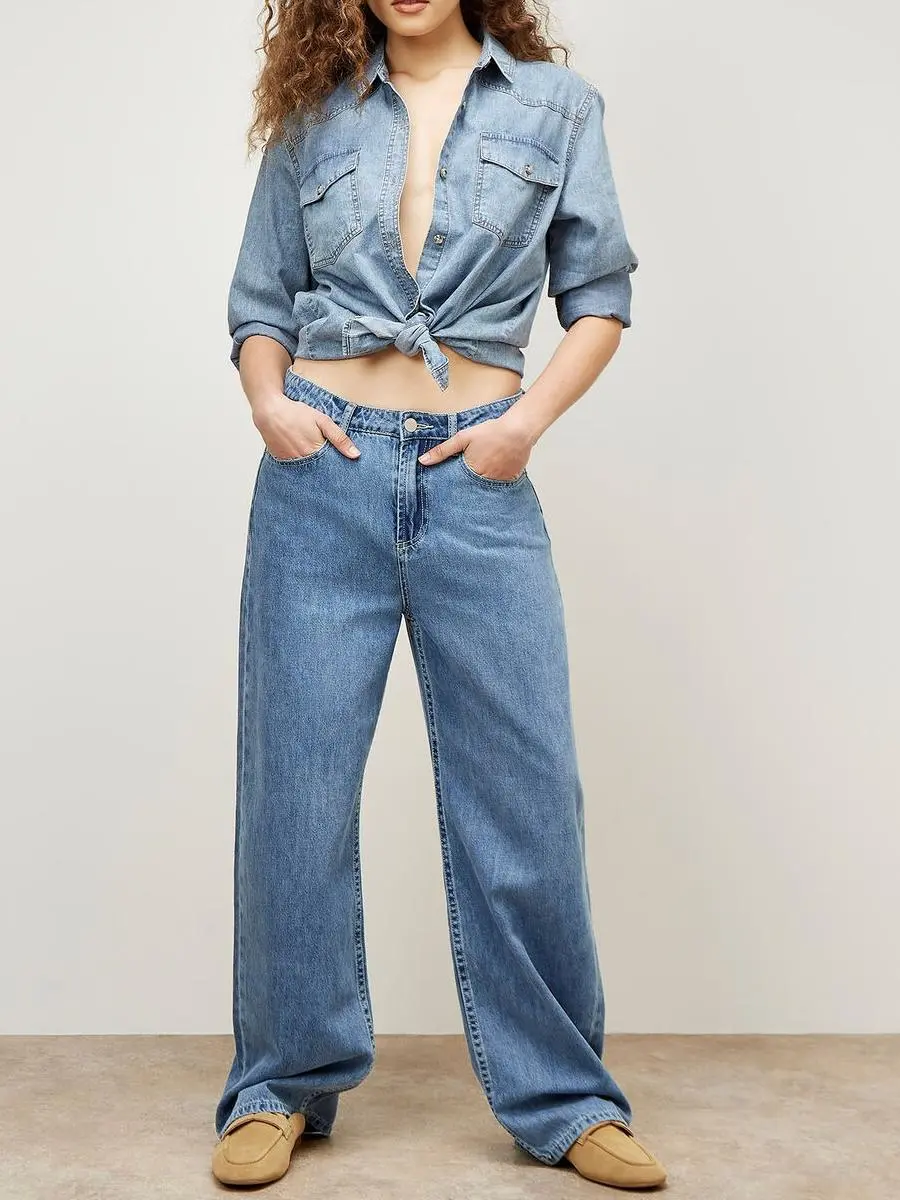 Light-Wash Wide Straight Leg Jeans