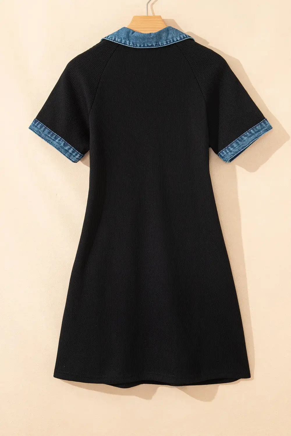 Structured Shape Patchwork Denim Knit Sweater Dress