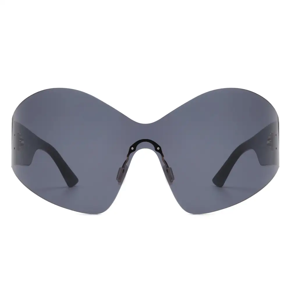 Oversized Rimless Wraparound Shield Tinted Sunglasses
