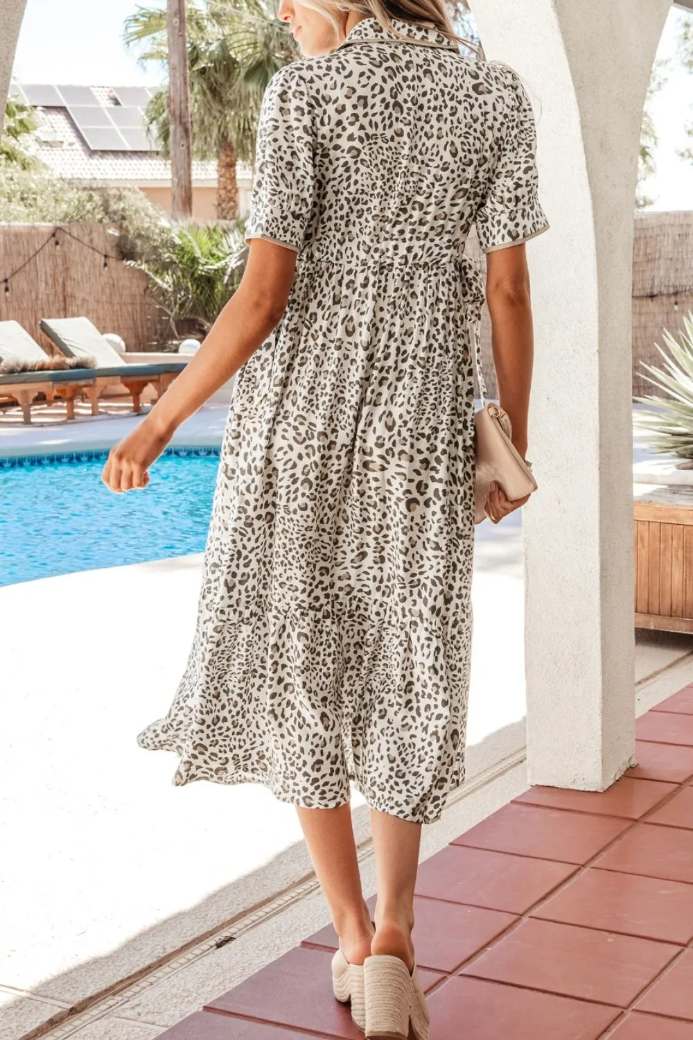 Animal Print Button Front Midi Dress