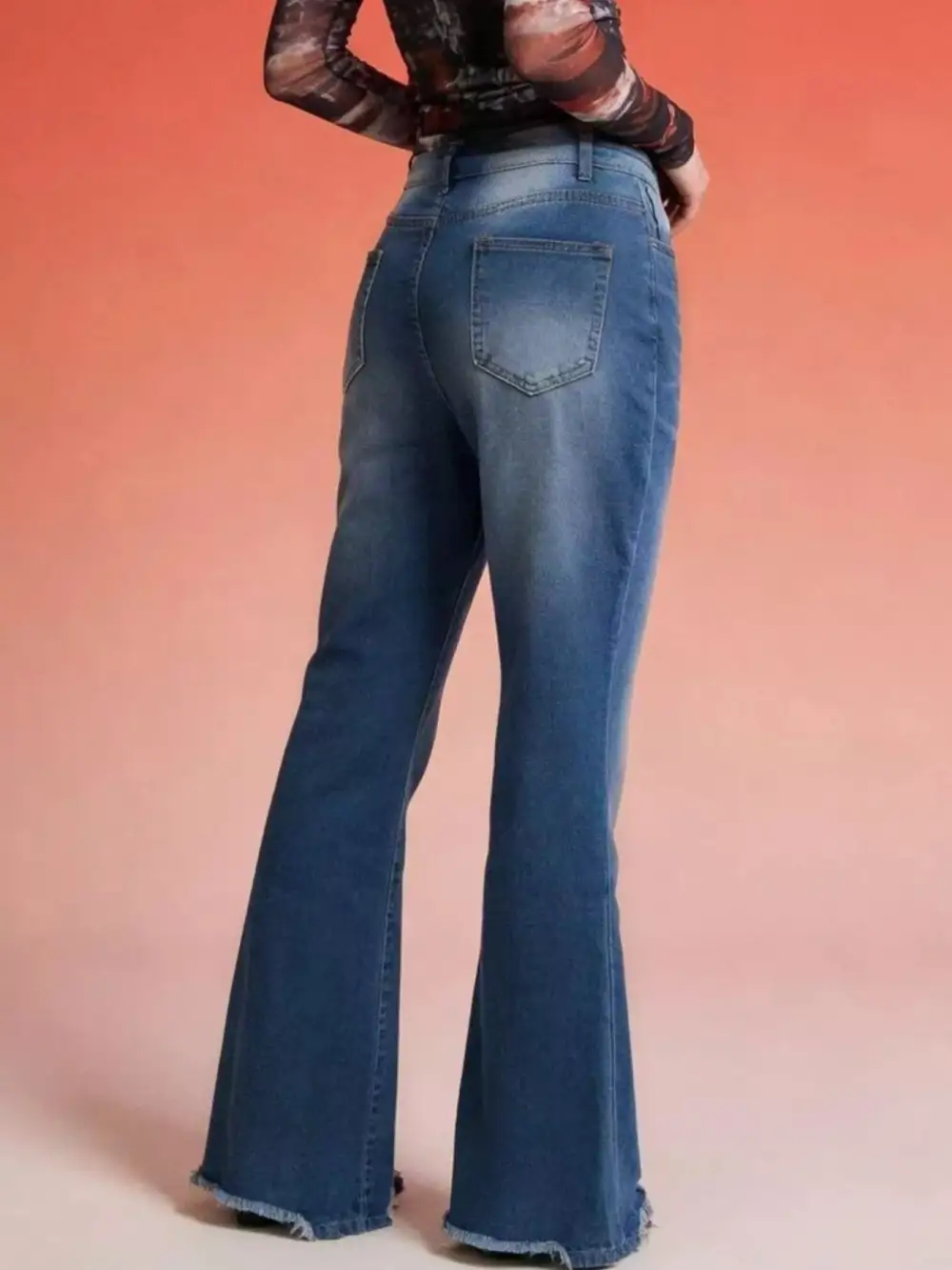 High Waist Flare Leg Raw Denim Jeans