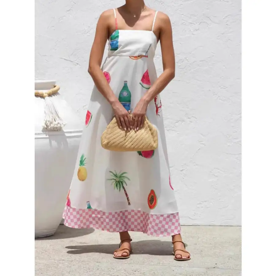Checkered Hem Cami Midi Dress