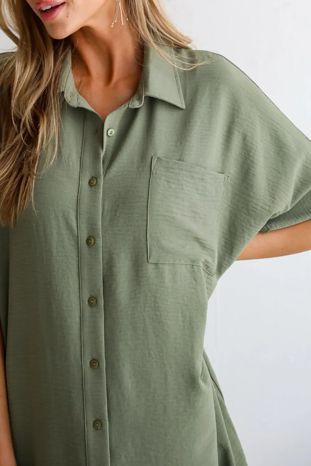 Green Button Front Midi Dress