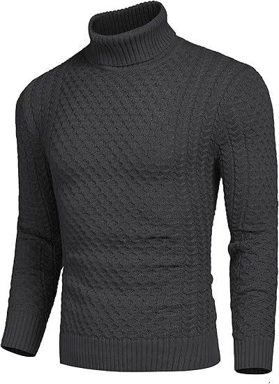Men's Slim Fit Turtleneck Sweater Casual Knitted Twisted Pullover Solid Sweaters PACKAGE SET