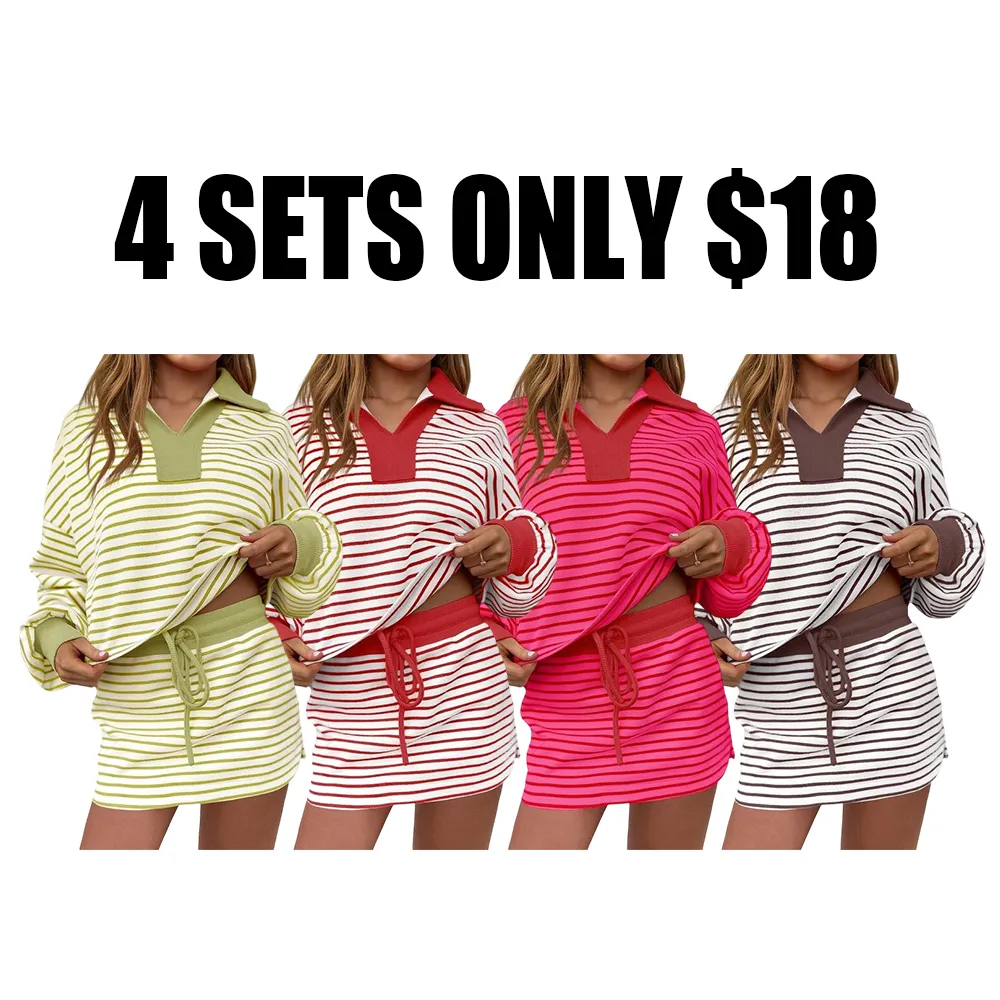Striped Two-Piece Casual Sweatshirt And Skirt Set
