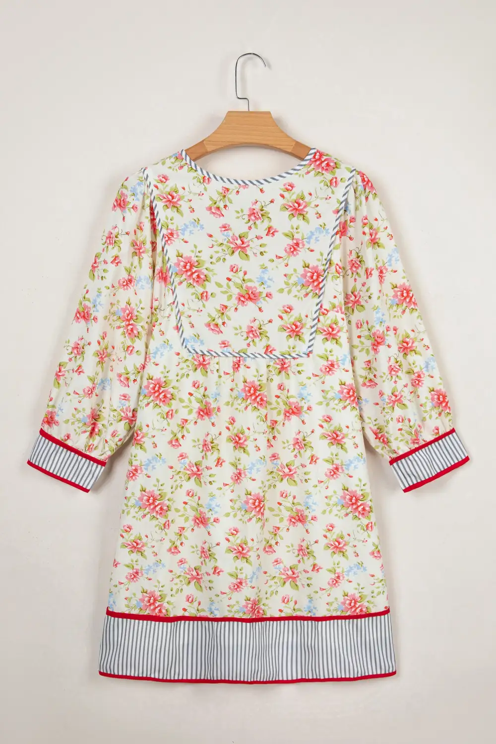 Relaxed Shape Floral Striped Puff Sleeve Dress