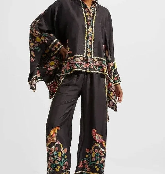 Printed Raglan Sleeve Top & Pants Set Two-piece Coord