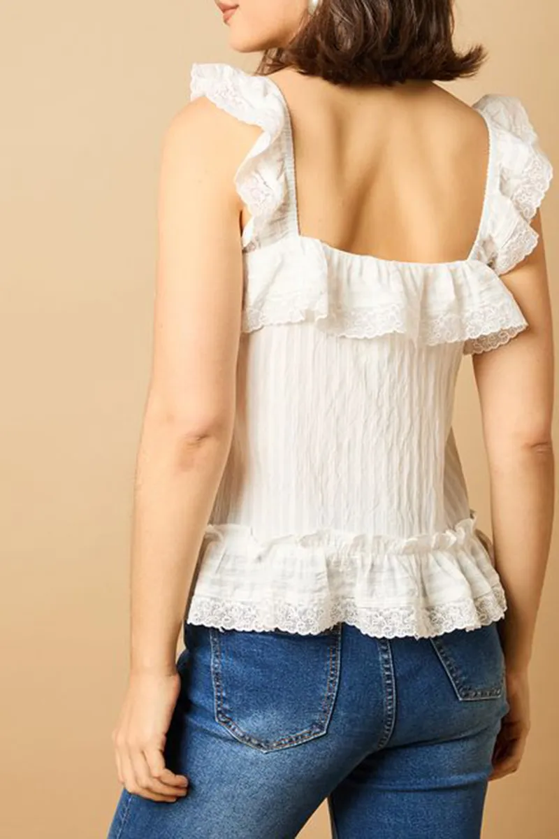 Casual Style Sleeveless Frill Detail Top