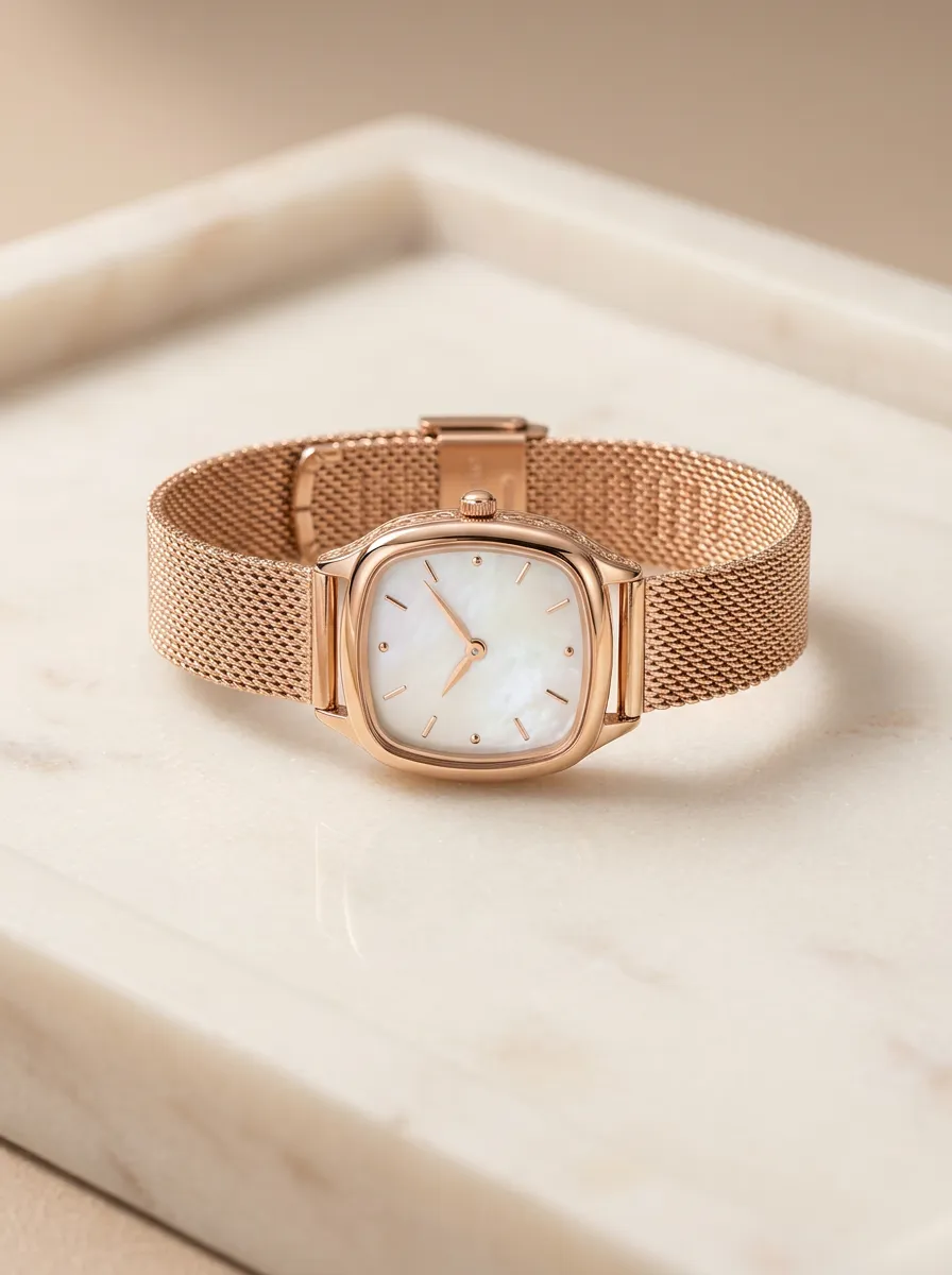 Rose Gold Mesh Strap Mother-of-pearl Dial Watch