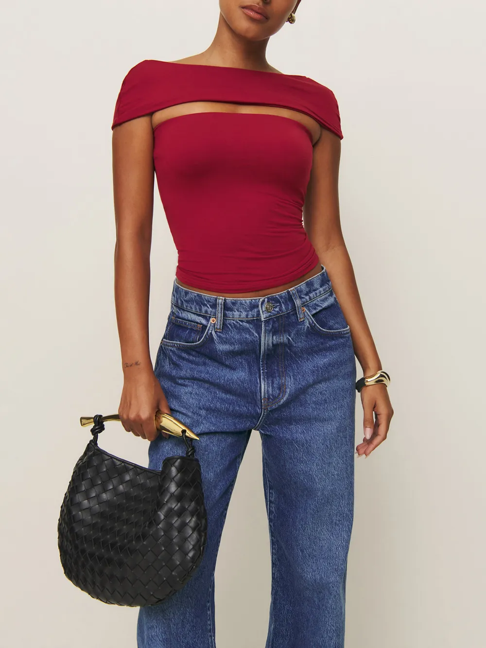Asymmetric Cutout Ruched Crop Top