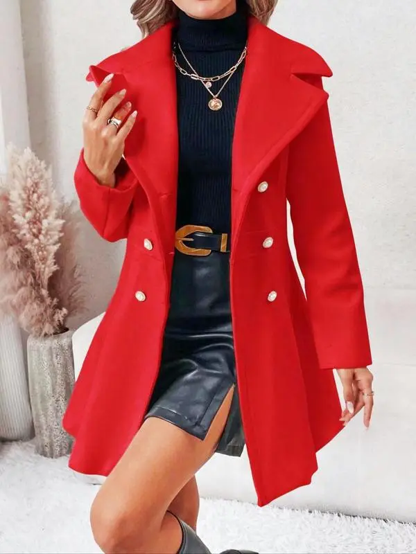 9-PACK Women's Solid Color Double Button Pocket Coat