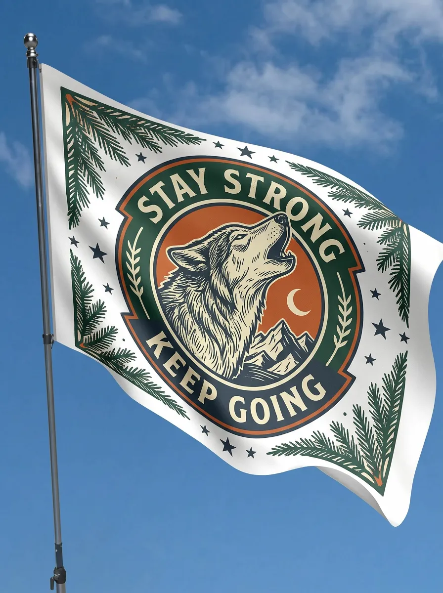 Stay Strong Howling Wolf Mountain Flag