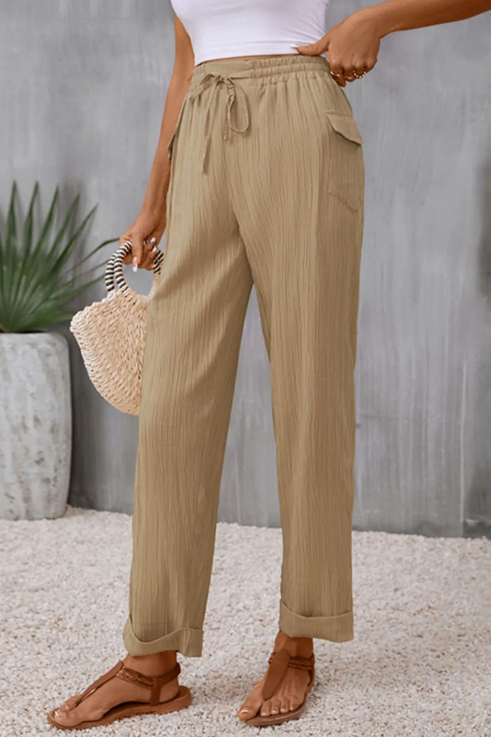 Easy Tie Detail High Waist Pants
