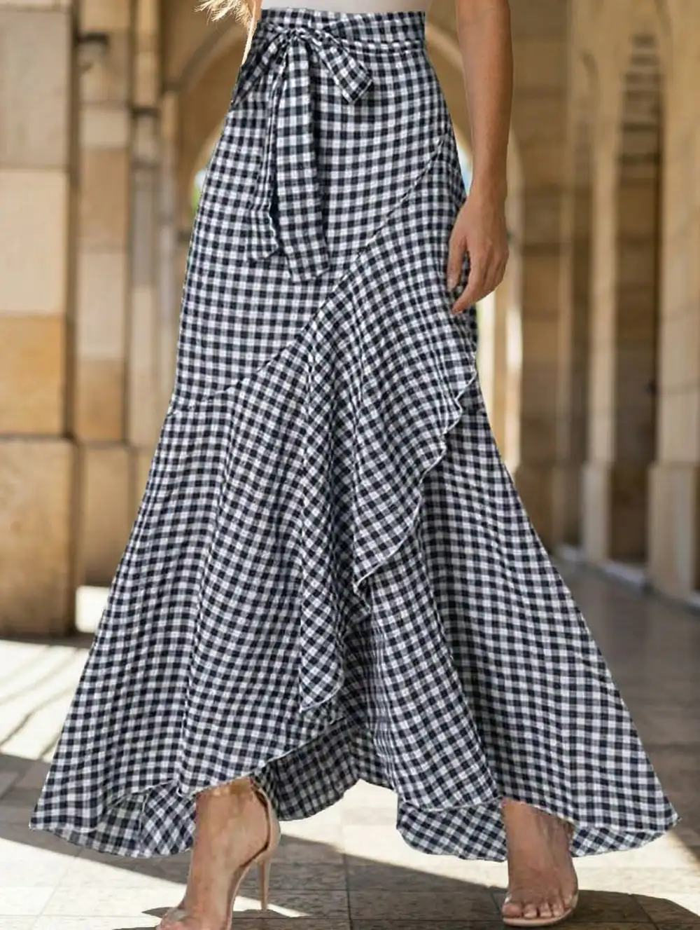 Ruffle Hem Irregular Maxi Skirt