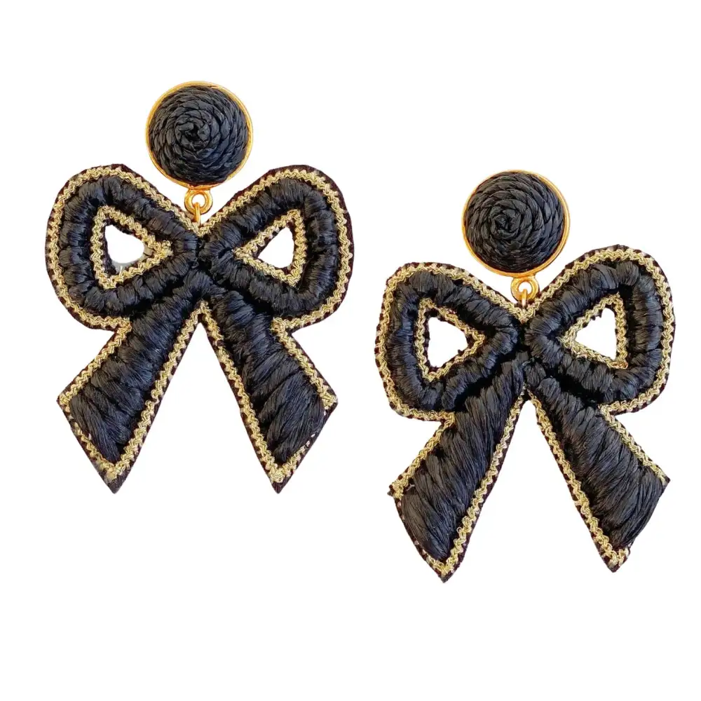 Scalloped Bow Raffia Earrings