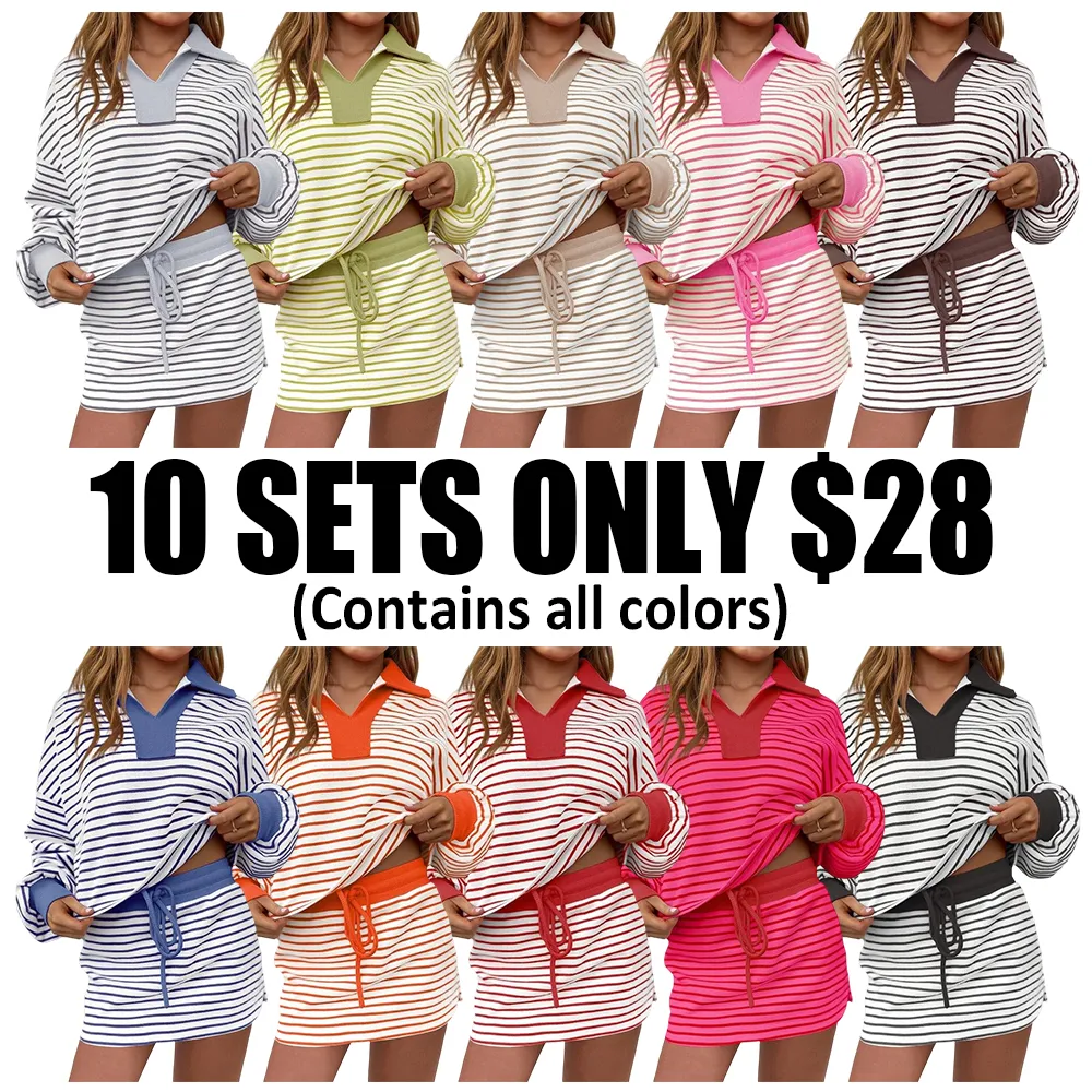 Striped Two-Piece Casual Sweatshirt And Skirt Set
