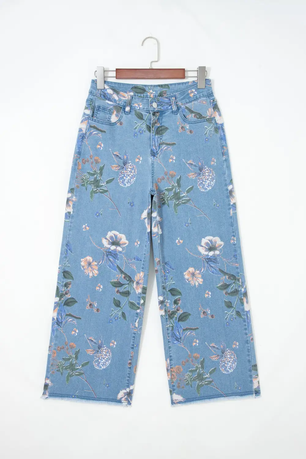 Frayed Floral Print Retro Hem Shift Jeans
