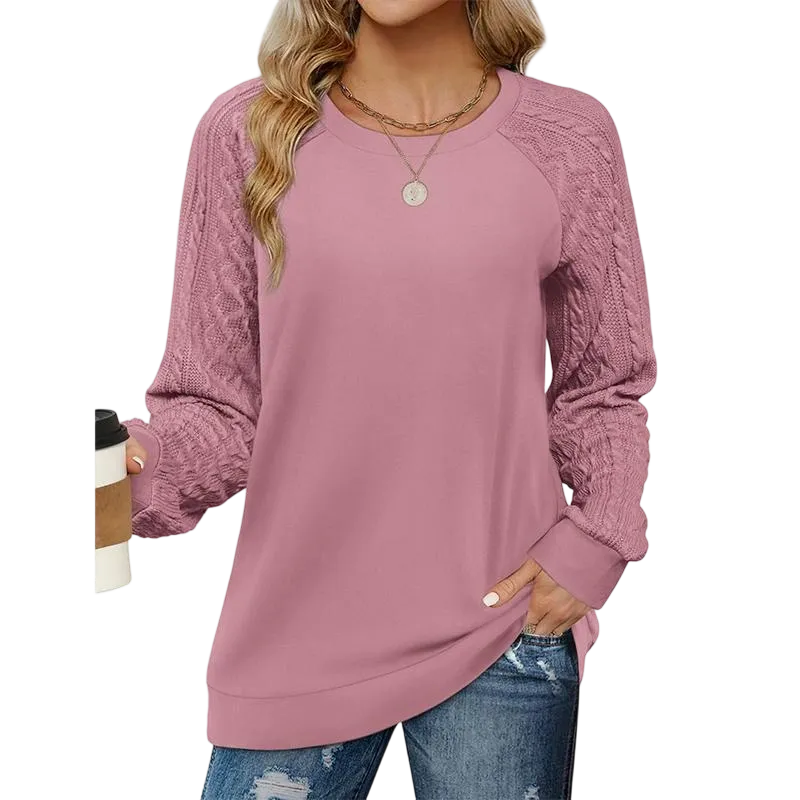 Women's crew neck cable knit sweater with long sleeves