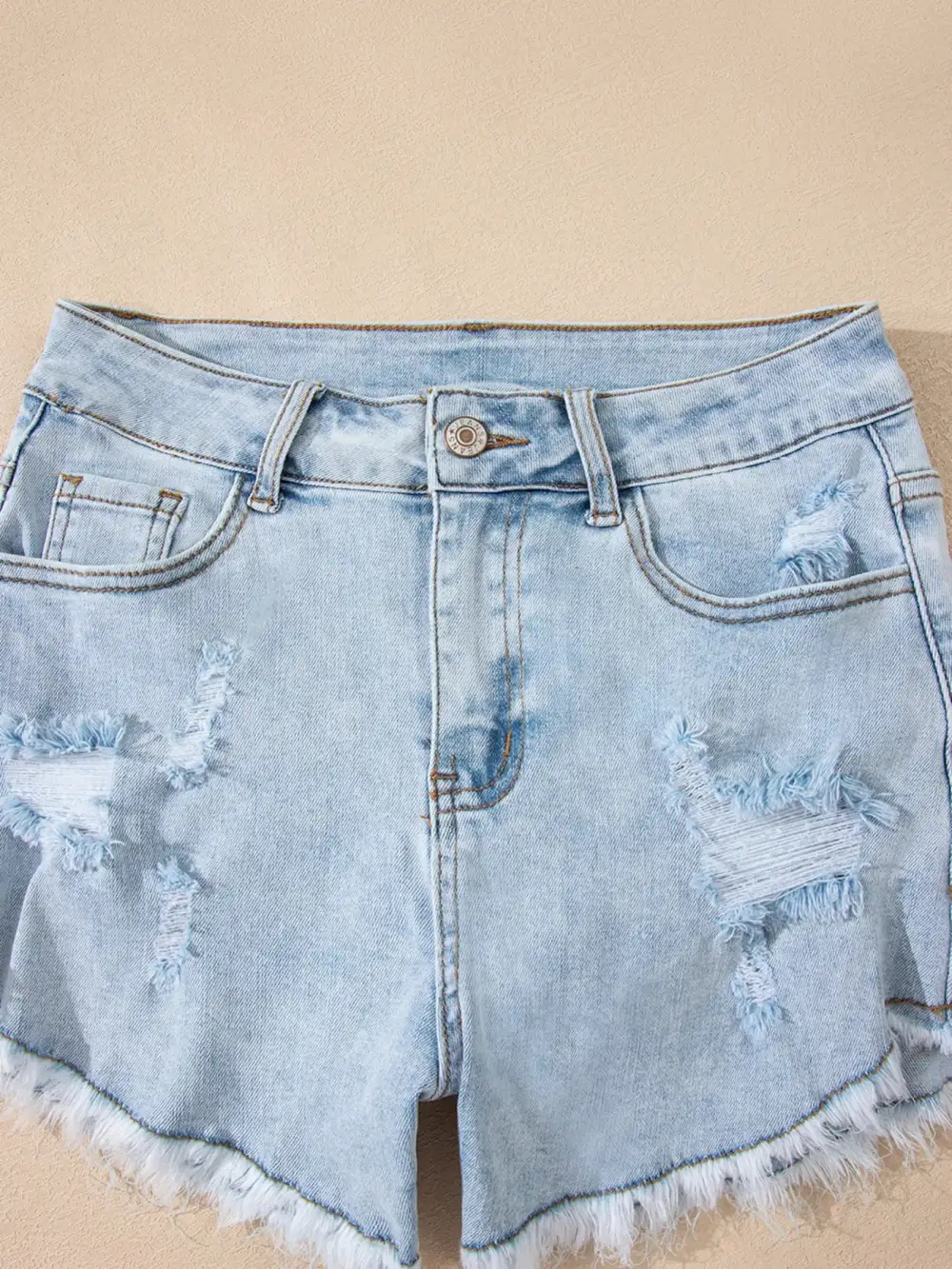 High-Rise Distressed Raw Hem Denim Shorts