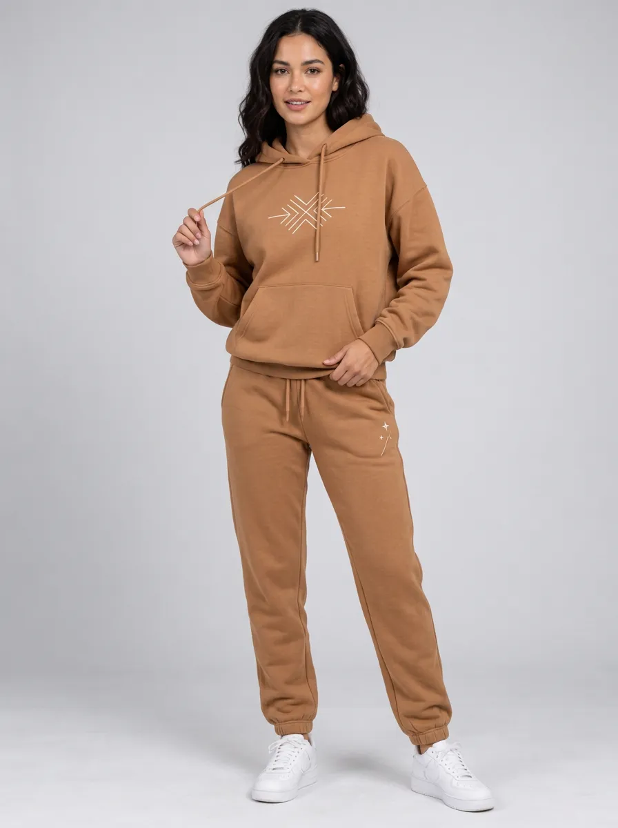 Women's Camel Solid Hoodie & Pants Set