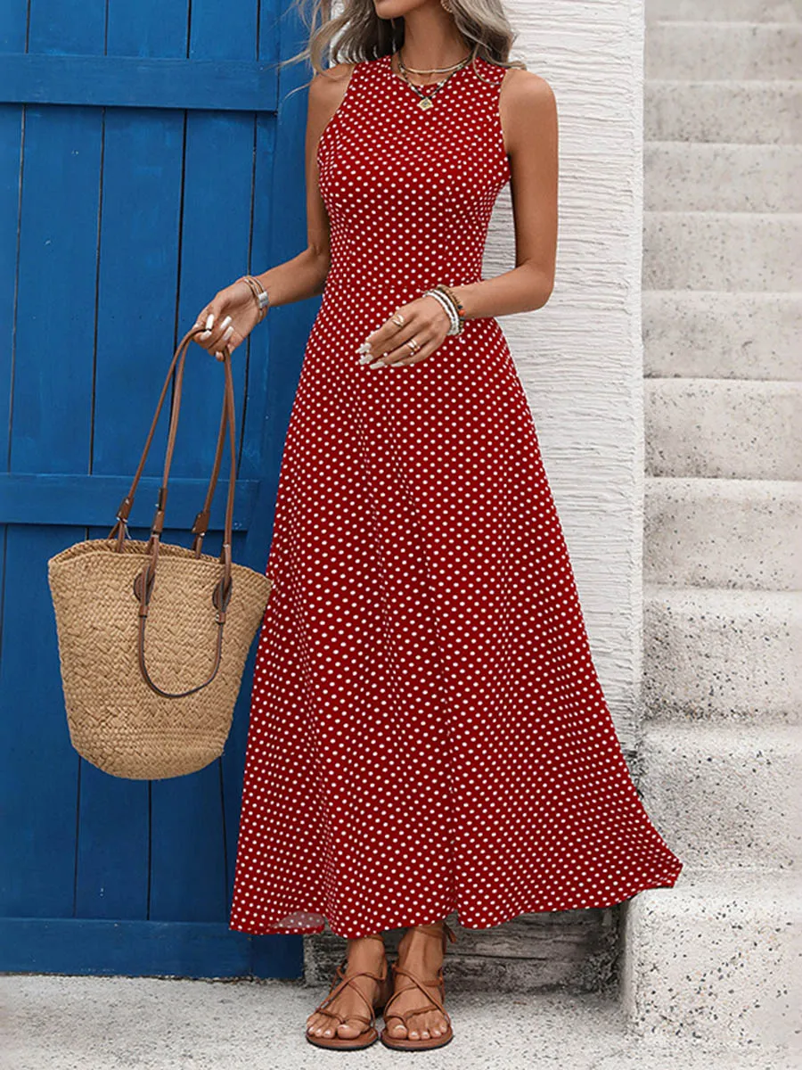 Polka Dot Neck Maxi Dress