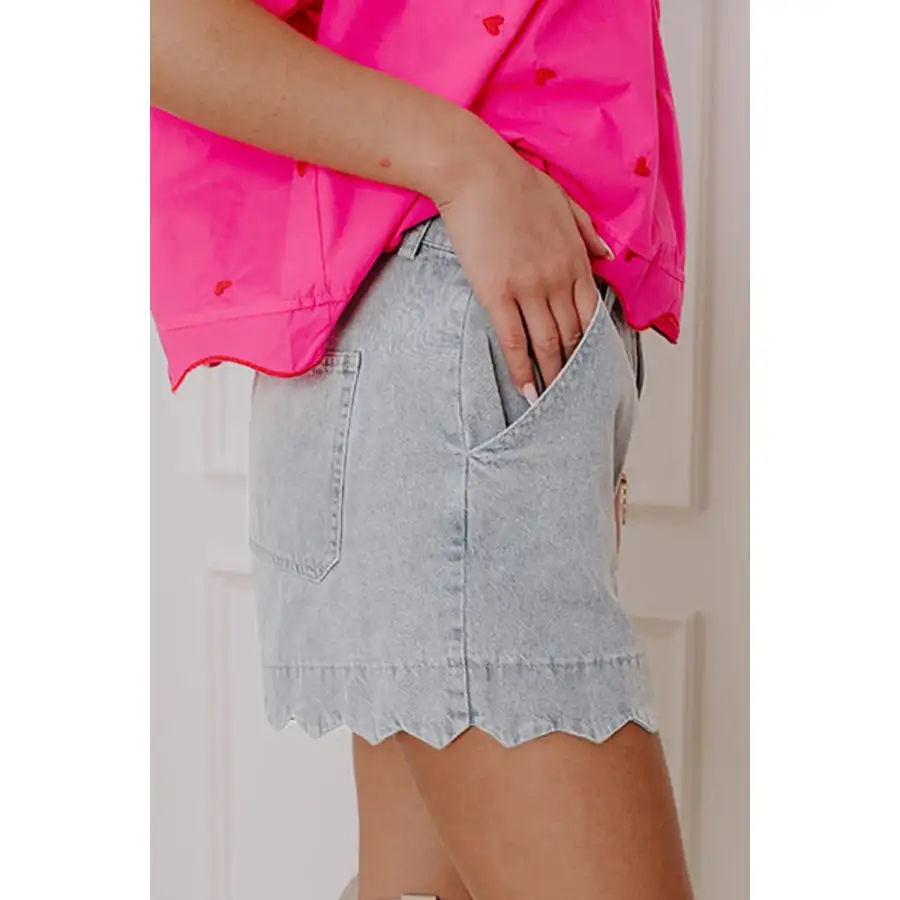 Scalloped Hem Denim Shorts