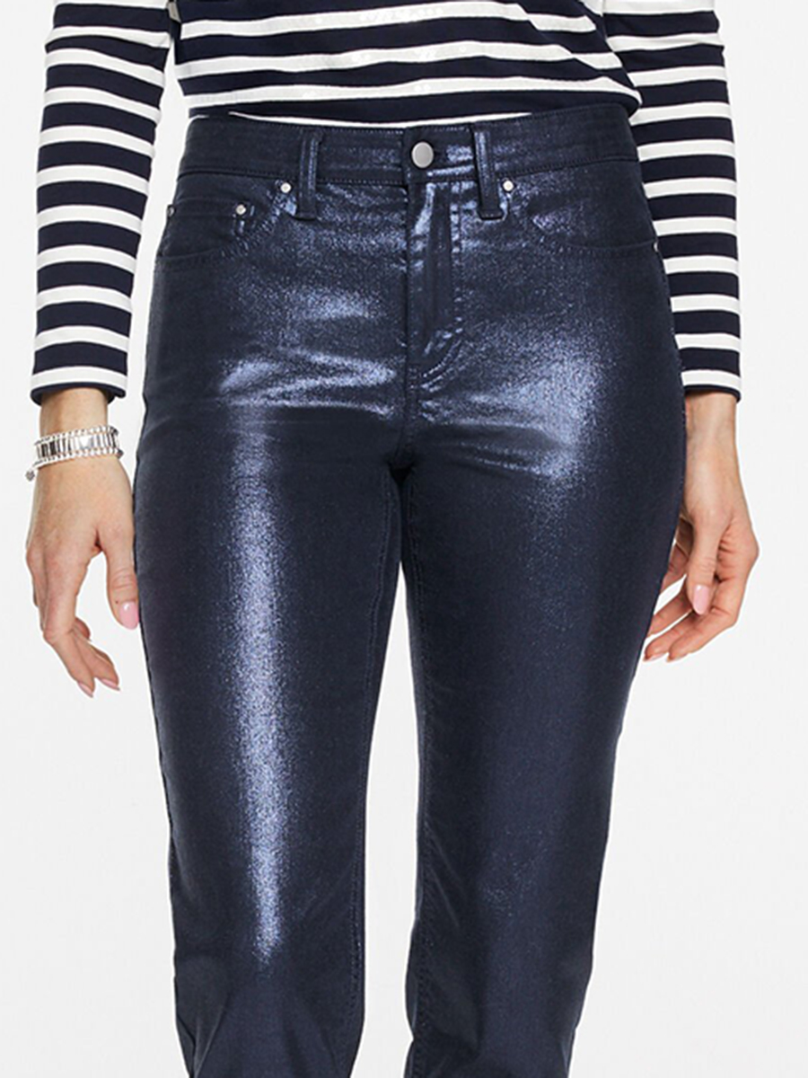 Women'S Indigo Satin Mid-Rise Nine-Inch Casual Pants