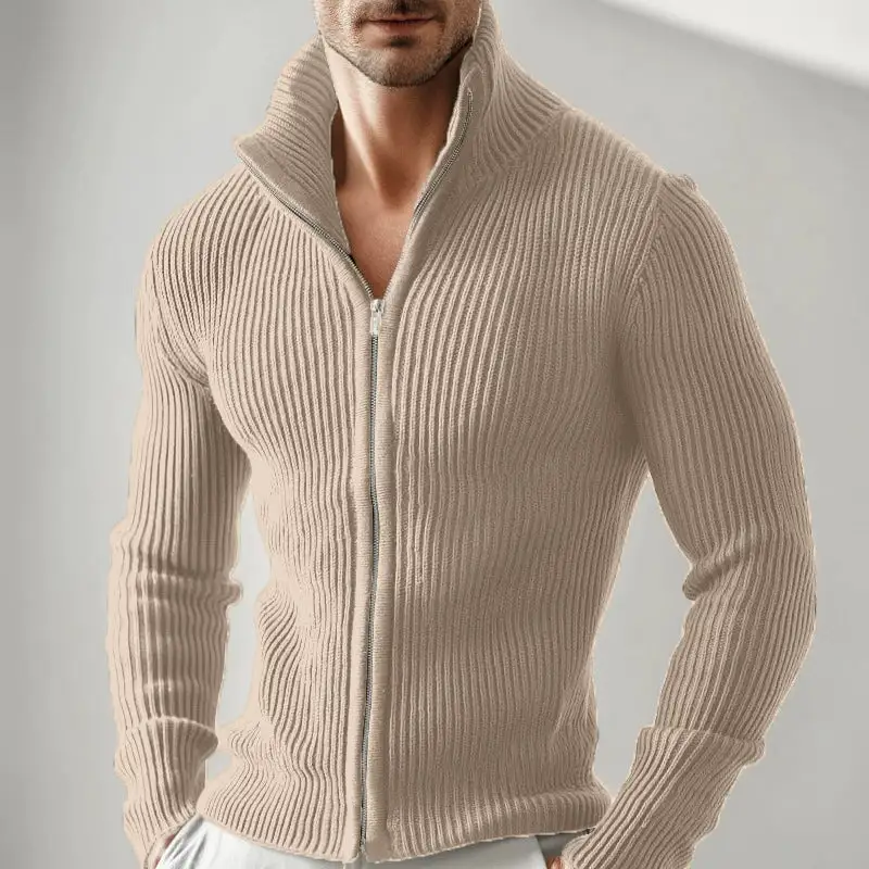 Ribbed Zip-Up Knit Cardigan