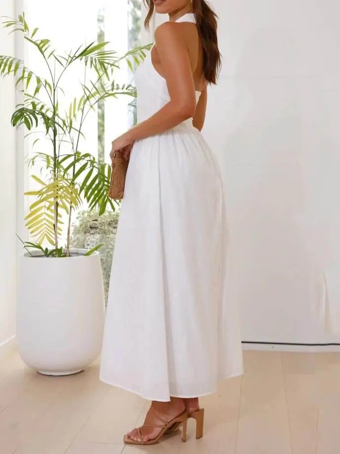 Halter Neck Waist Little Mid Length Midi Dress