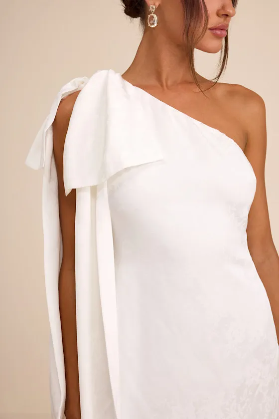 Jayda Navy Satin Jacquard One-Shoulder Sash Mini Dress