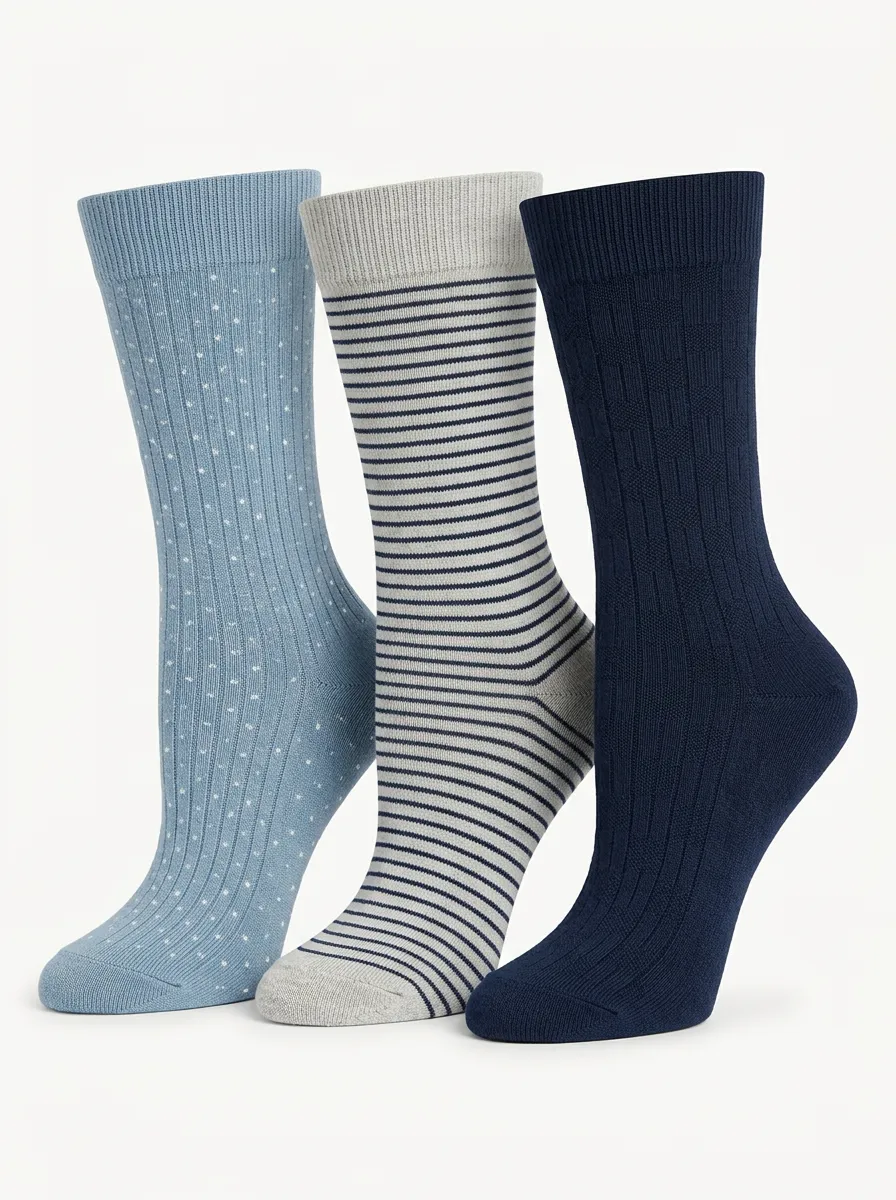 Polka Dot Striped Ribbed Three Pair Sock Set