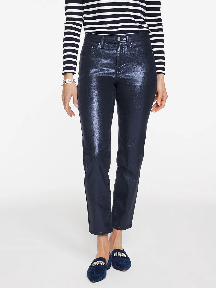 Women'S Indigo Satin Mid-Rise Nine-Inch Casual Pants