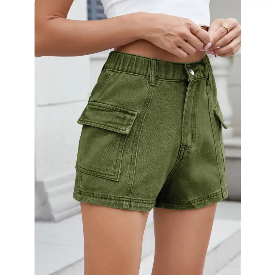 High Waist Cargo Denim Shorts