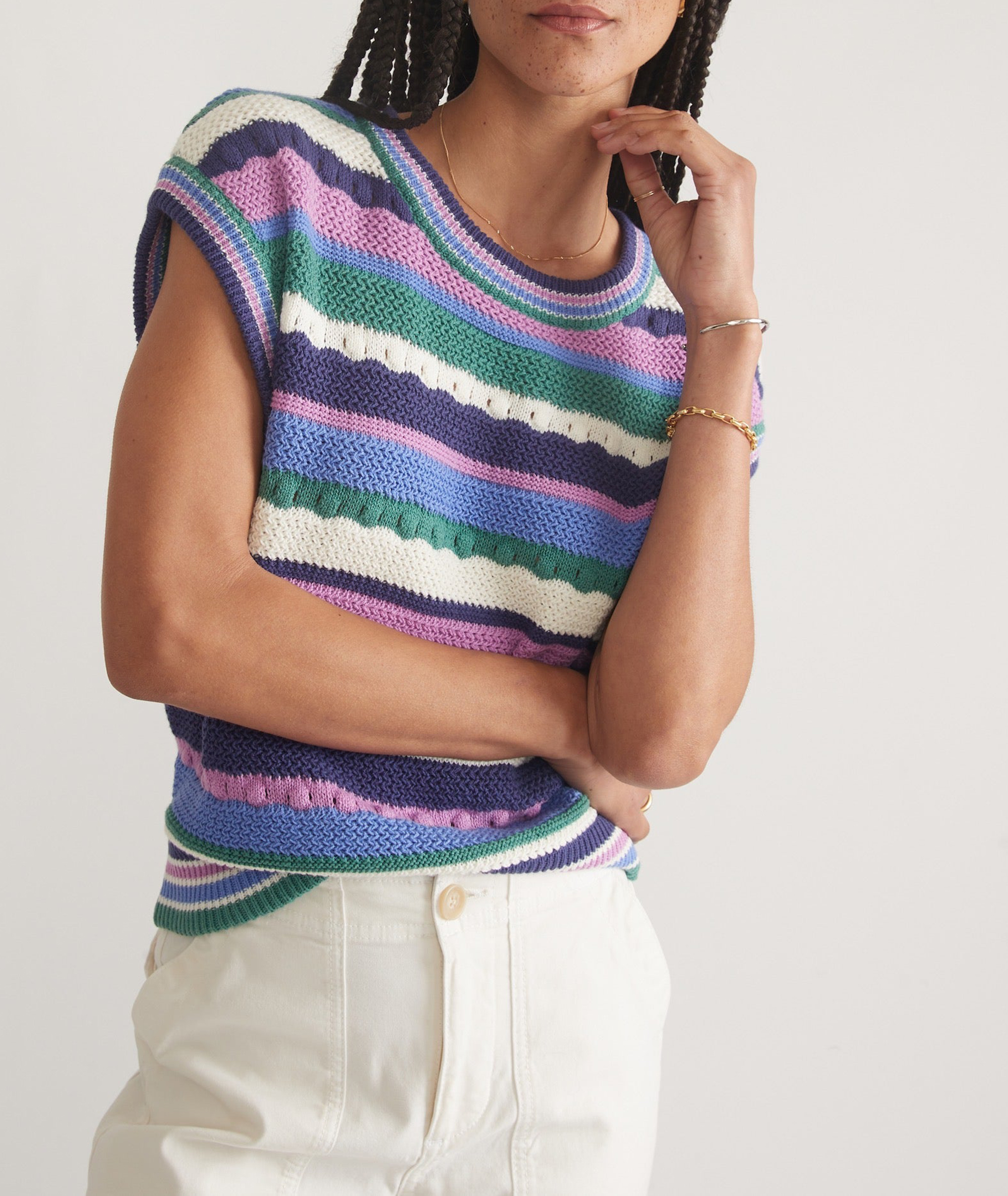 Sleeveless Multicolored Striped Knit Vest
