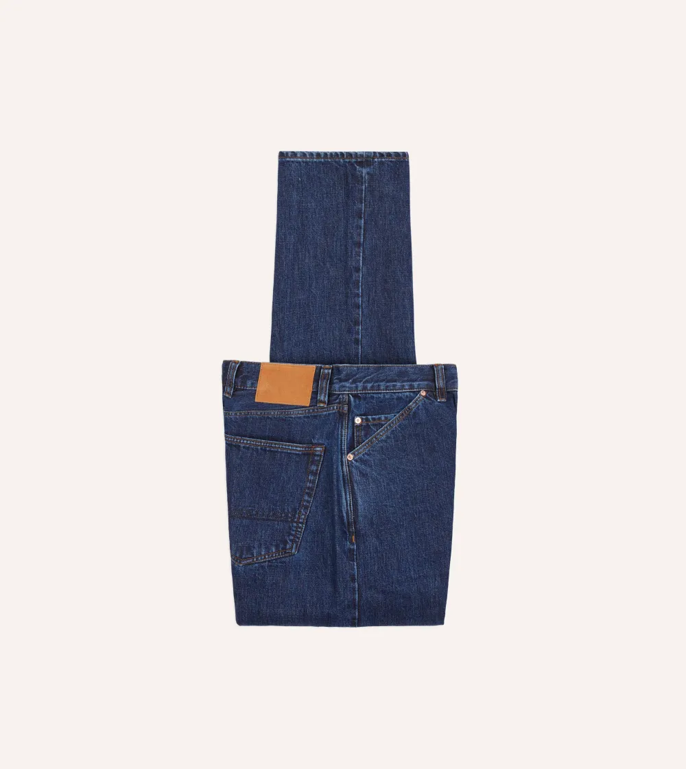 Dark Blue Straight Leg Denim Pants