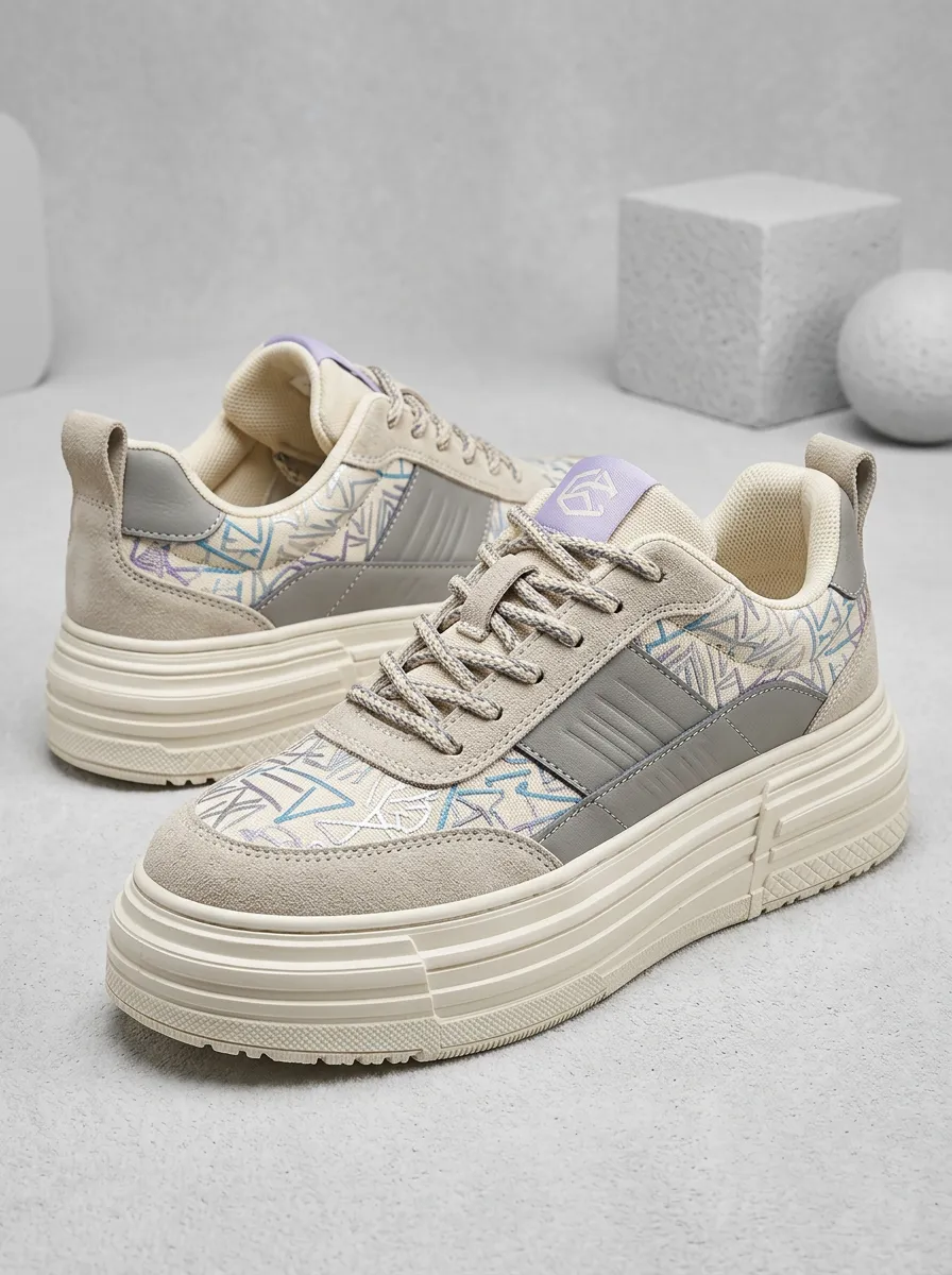 Men's Versatile Geometric Pattern Patterned Clean Skate Shoes