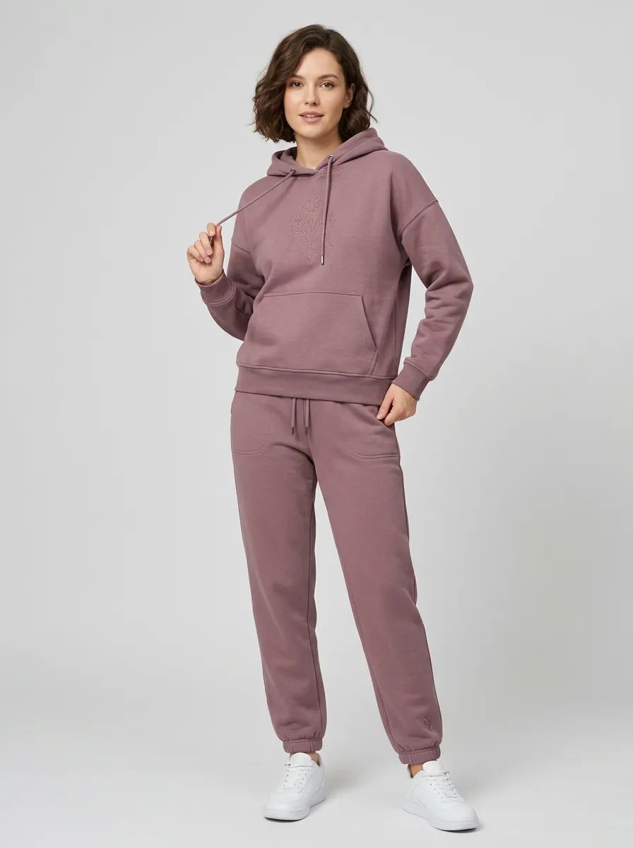 Women's Mauve Solid Hoodie & Pants Set