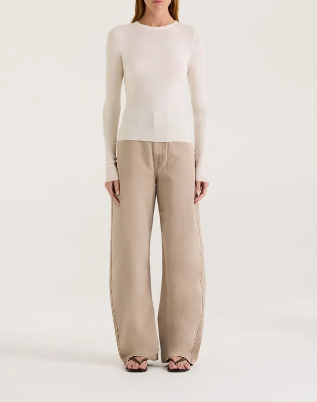 Cream Merino Boat Neck Top