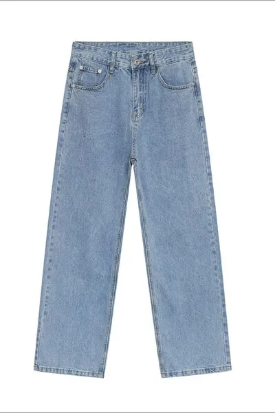 Modern Washed Pocketed Stretch Straight Leg Jeans