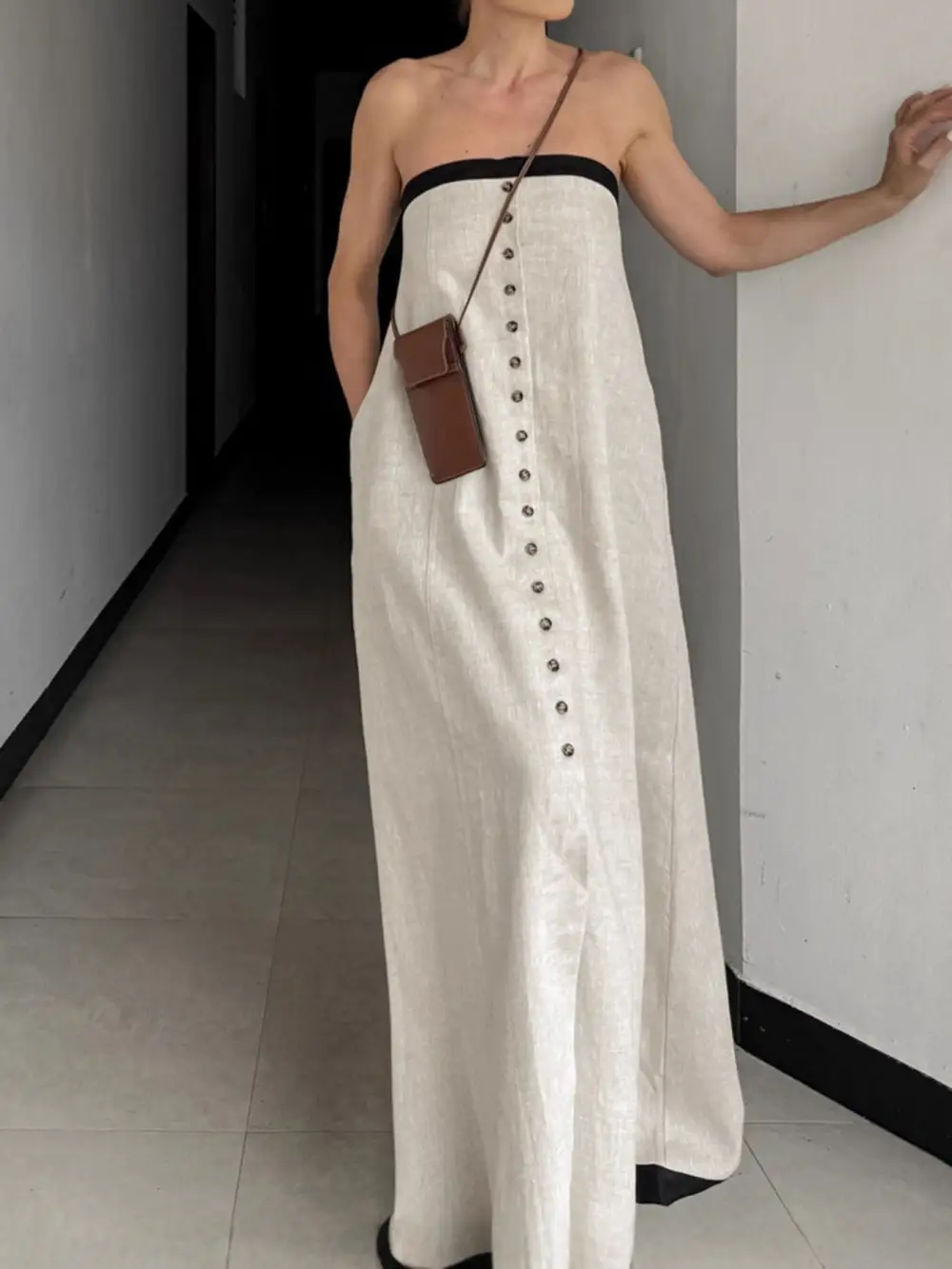 Structured Shape Button Front Maxi Dress