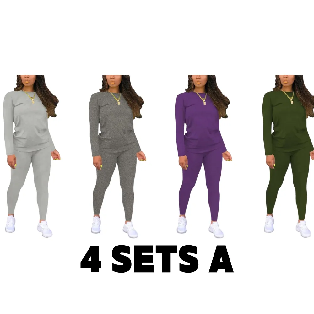 Women's Long Sleeve Tee & Elastic Waist Pants Set